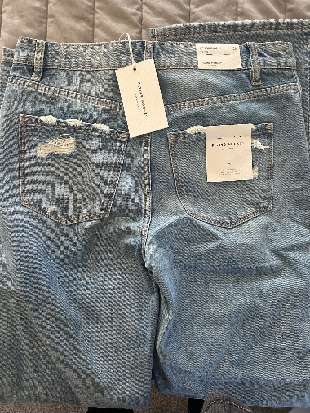 Flying Monkey Light Blue Flare Jeans with Distressed Back Pocket - Picture 3 of 5
